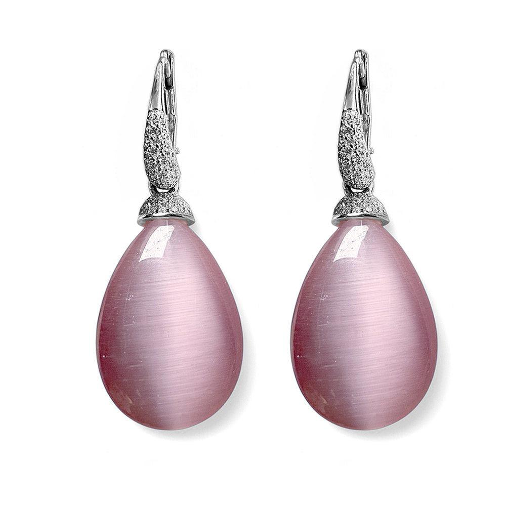 Ultima Edizione Tropfen-Ohrringe Pendel Zirkonia Cabochon Rosa Pavé Zirkonia Weiß 925 Sterling Silber
