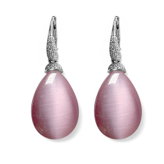 Ultima Edizione Tropfen-Ohrringe Pendel Zirkonia Cabochon Rosa Pavé Zirkonia Weiß 925 Sterling Silber
