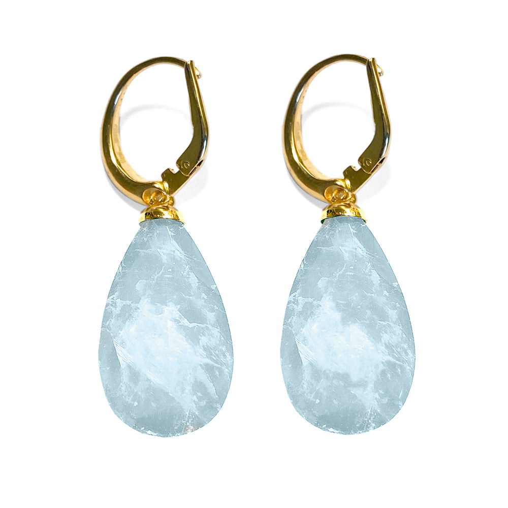 Ultima Edizione Tropfen-Ohrringe Pendel Zirkonia Facettiert Aqua Hellblau 925 Sterling Silber Gold Plattiert
