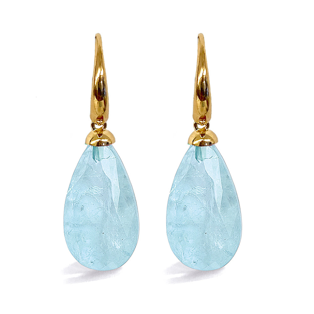 Ultima Edizione Tropfen-Ohrringe Pendel Zirkonia Facettiert Aqua Hellblau 925 Sterling Silber Vergoldet
