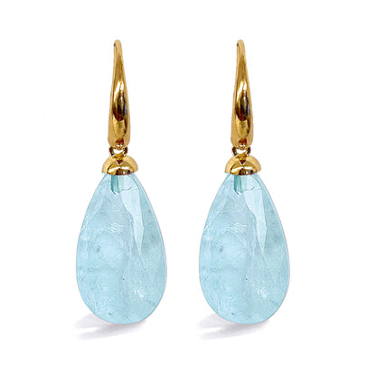 Ultima Edizione Tropfen-Ohrringe Pendel Zirkonia Facettiert Aqua Hellblau 925 Sterling Silber Vergoldet
