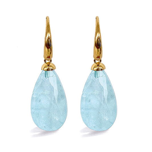 Ultima Edizione Tropfen-Ohrringe Pendel Zirkonia Facettiert Aqua Hellblau 925 Sterling Silber Vergoldet
