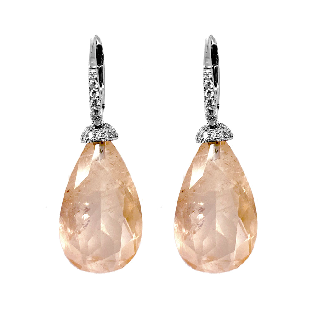 Ultima Edizione Tropfen-Ohrringe Zirkonia Facettiert Nude Apricot Pavé Sterling Silber
