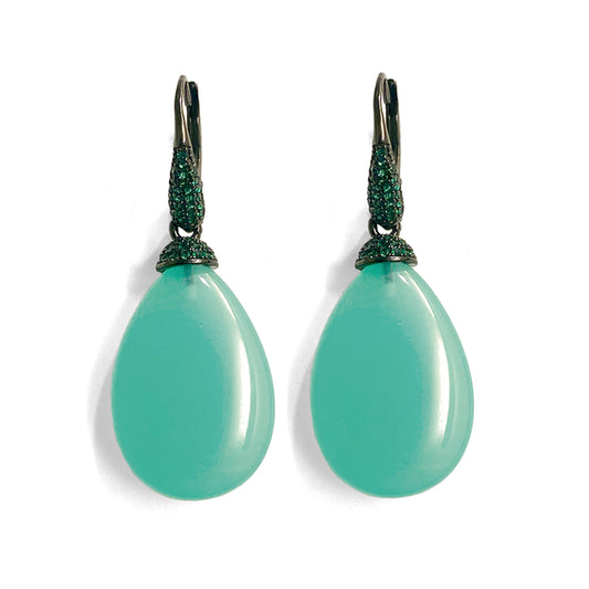 Ultima Edizione Tropfen-Ohrringe Pendel Zirkonia Pavé Grün Cabochon Mint Sterling Silber