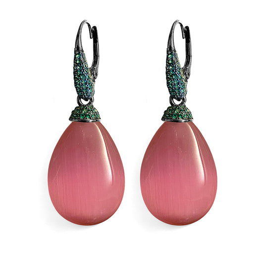Ultima Edizione Tropfen-Ohrringe Pendel Zirkonia Pavé Grün Cabochon Pink Sterling Silber