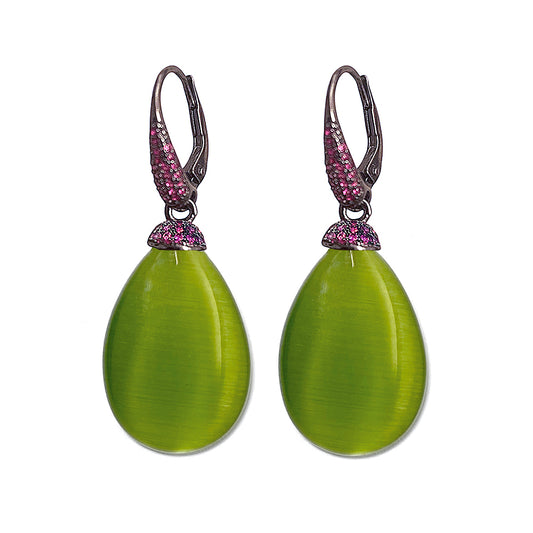Ultima Edizione Tropfen-Ohrringe Pendel Zirkonia Pavé Pink Cabochon Grün Sterling Silber