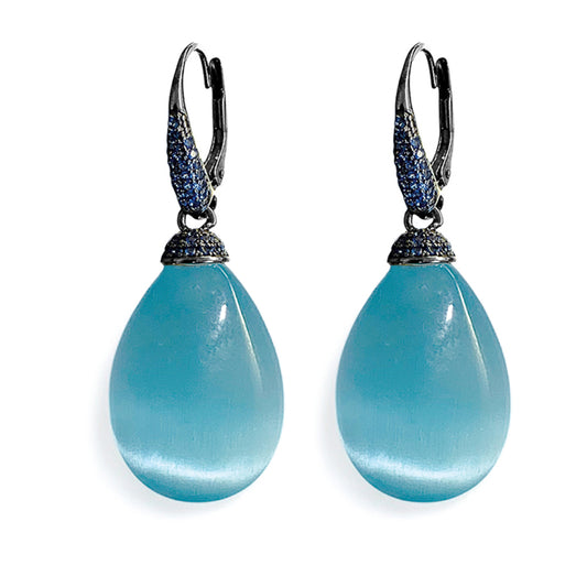 Ultima Edizione Tropfen-Ohrringe Zirkonia Pavé Blau Cabochon Türkis Sterling Silber