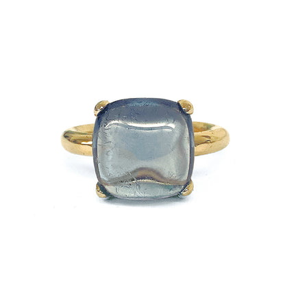 Ultima Edizione Ring Zirkonia Cabochon Aqua Hellblau Sterling Silber Vergoldet