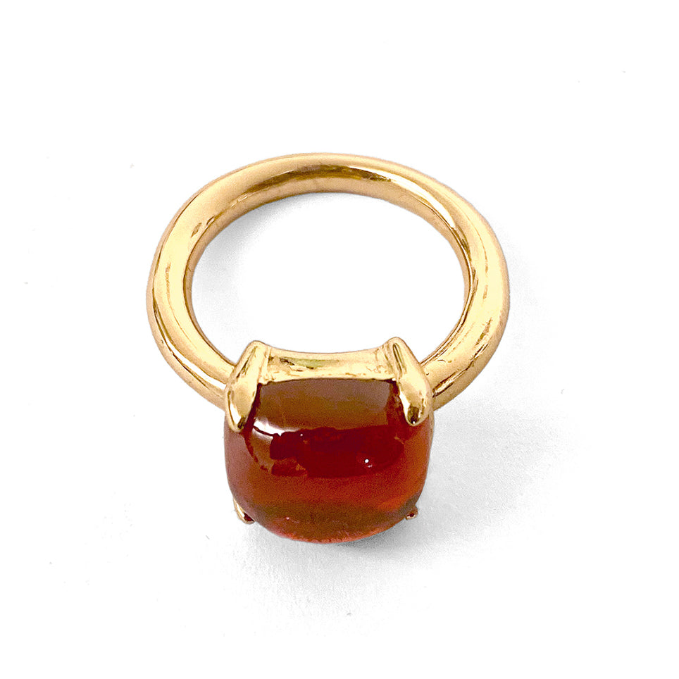 Ultima Edizione Ring Zirkonia Cabochon Rot Sterling Silber Vergoldet Seitlich