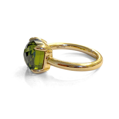 Ultima Edizione Ring Zirkonia Oliv Facettiert 925 Sterling Silber Vergoldet Seitlich