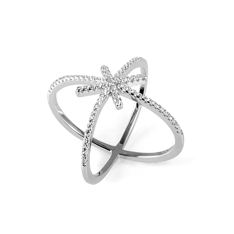 Filigraner Ring Stern-Motiv Pavé-Zirkonia Weiß 925 Sterling Silber