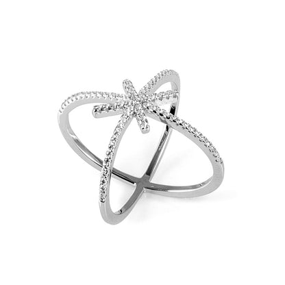 Filigraner Ring Stern-Motiv Pavé-Zirkonia Weiß 925 Sterling Silber