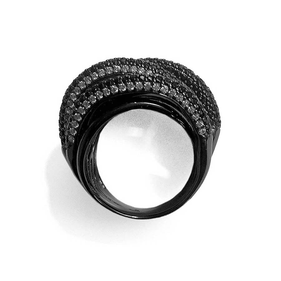 Ultima Edizione Ring Statement Sterling Silber Schwarz Plattiert Pavé Zirkonia Schwarz Detail