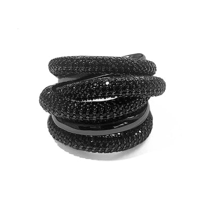 Ultima Edizione Statement Ring Sterling Silber Schwarz Plattiert Pavé Zirkonia Schwarz