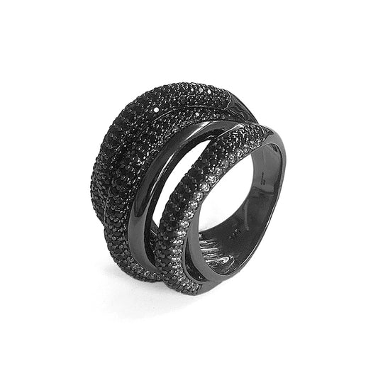 Ultima Edizione Statement Ring Sterling Silber Schwarz Plattiert Pavé Zirkonia Schwarz