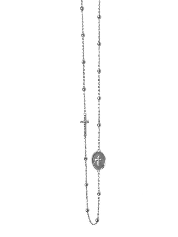 Ultima Edizione Rosenkranz Kette Madonna Kreuz Pavé Zirkonia 925 Sterling Silber Rhodiniert