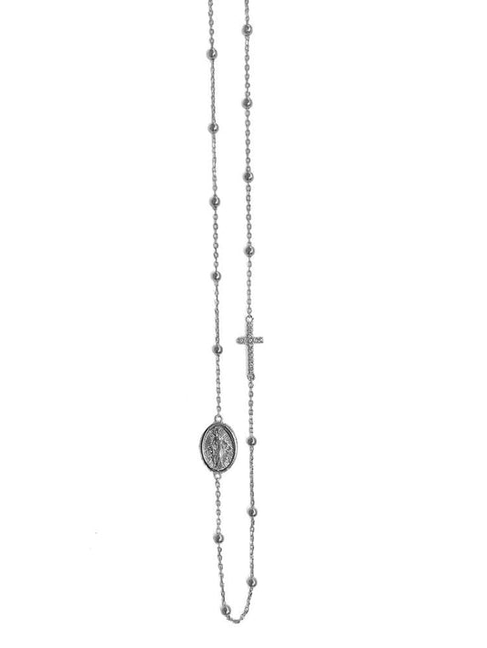 Ultima Edizione Rosenkranz Kette Madonna Pavé Zirkonia 925 Sterling Silber Rhodiniert