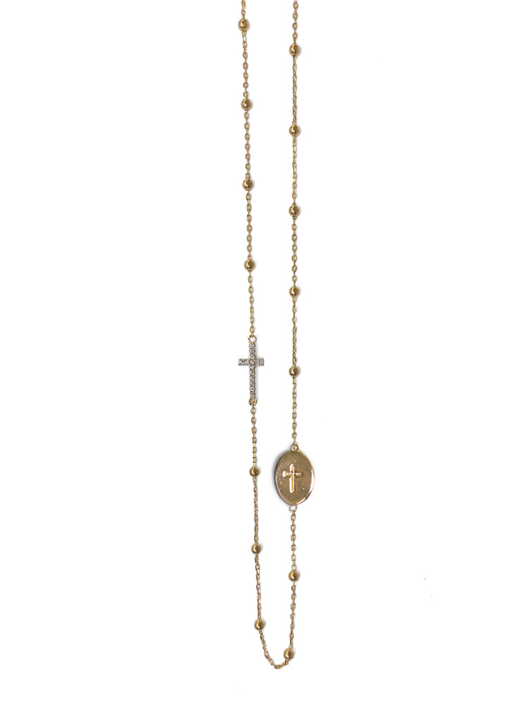 Ultima Edizione Kette Rosenkranz Madonna Kreuz Pavé Zirkonia 925 Sterling Silber Vergoldet Rückseite