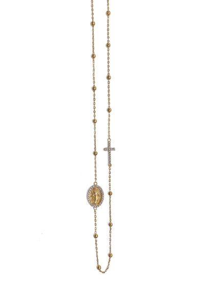 Ultima Edizione Kette Rosenkranz Madonna Kreuz Pavé Zirkonia 925 Sterling Silber Vergoldet