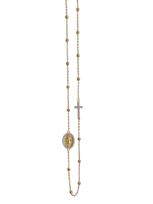 Ultima Edizione Kette Rosenkranz Madonna Kreuz Pavé Zirkonia 925 Sterling Silber Vergoldet