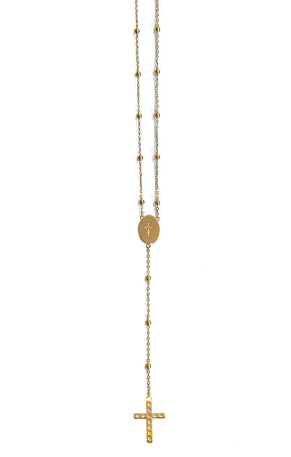 Ultima Edizione Rosenkranz Y-Kette Madonna Kreuz Pavé Zirkonia 925 Sterling Silber Velgoldet