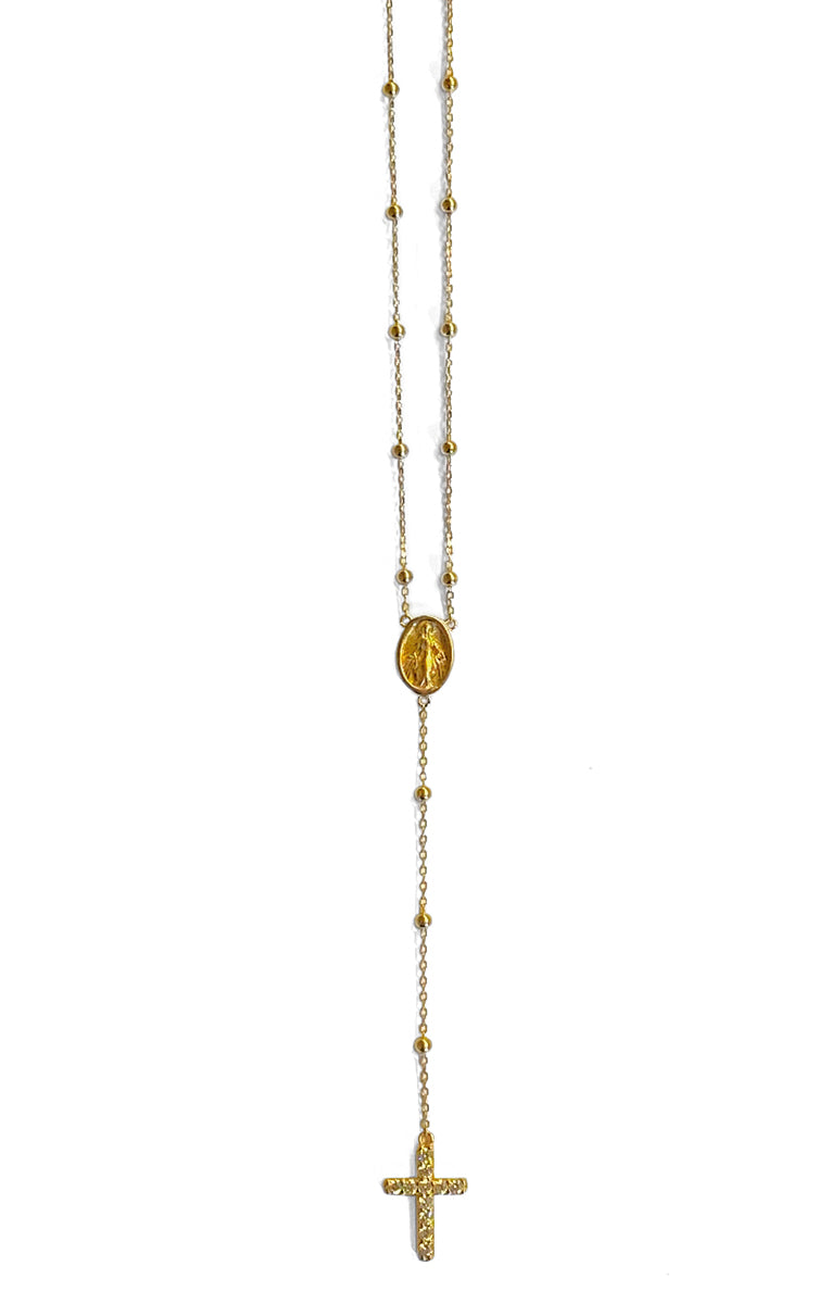 Ultima Edizione Rosenkranz Y-Kette Madonna Kreuz Pavé Zirkonia 925 Silber Vergoldet