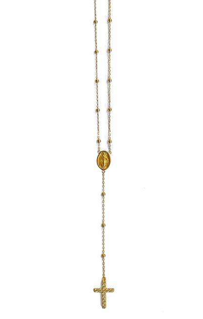 Ultima Edizione Rosenkranz Y-Kette Madonna Kreuz Pavé Zirkonia 925 Silber Vergoldet