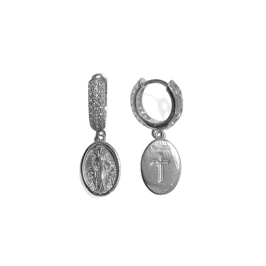 Ultima Edizione Scharniercreolen Klein Madonna Anhänger Kreuz Pavé Zirkonia 925 Sterling Silber Rhodiniert