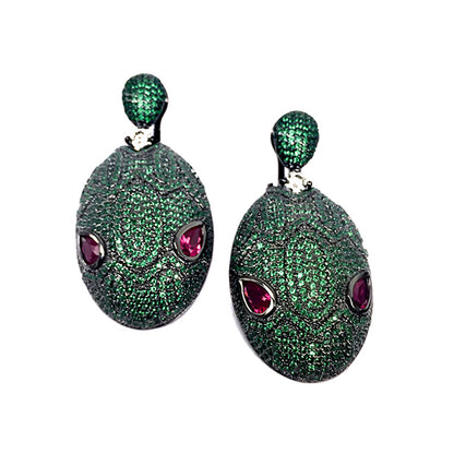 Statement-Ohrringe Schlangenkopf Pavé-Zirkonia Grün 925 Sterling Silber Schwarz Plattiert