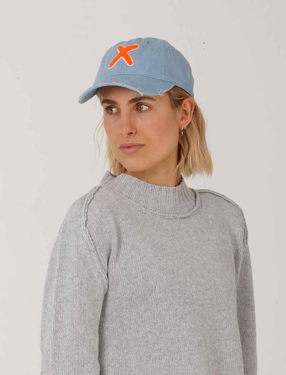 UNIO Kappe Cap Kobe-X Light Denim X-Patch Orange Unisex Nachhaltig Fair Produziert Model