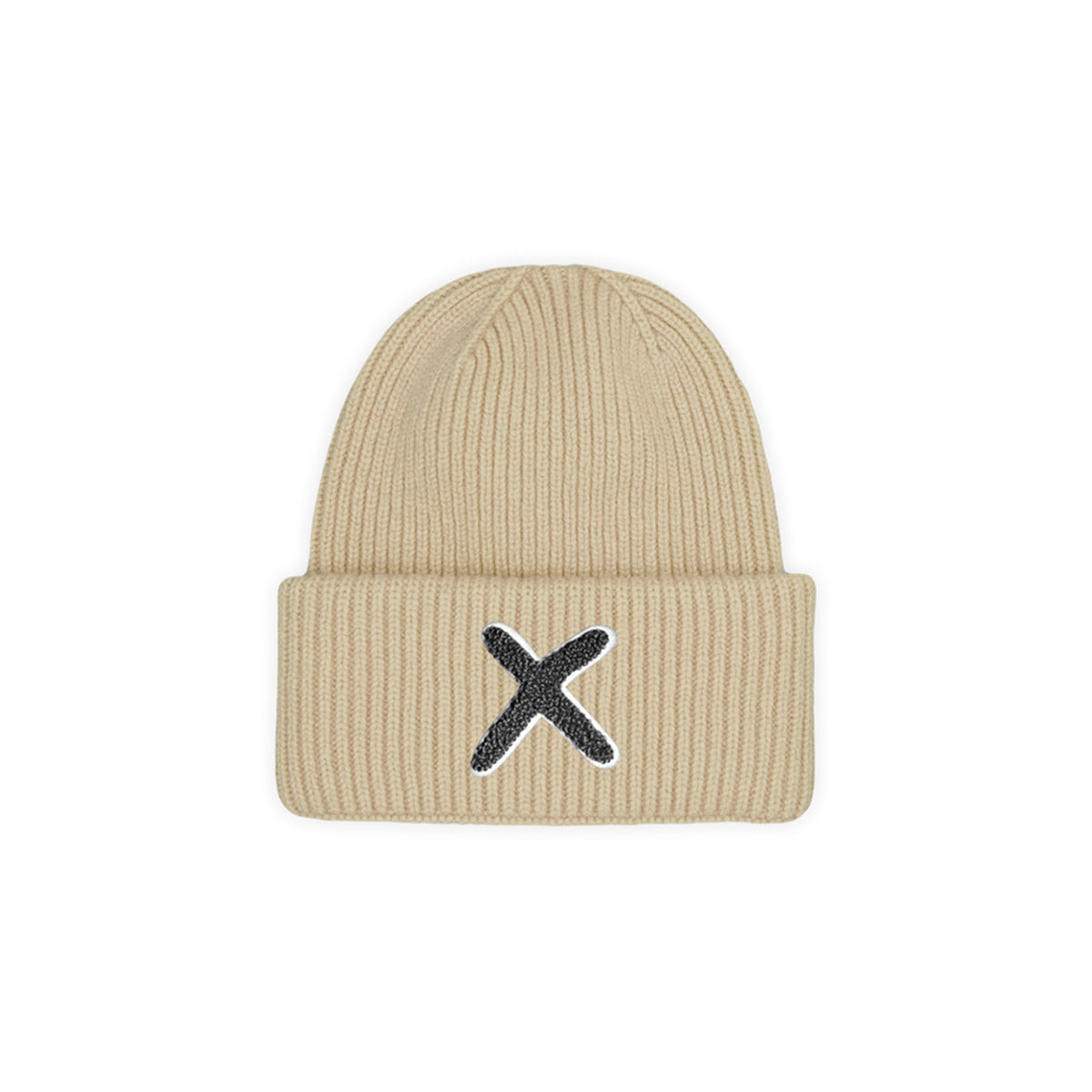 UNIO Strickmütze Lumi X Merinowolle Cashmere Unisex Nachhaltig Fair Produziert X-Patch Schwarz Beige Toast
