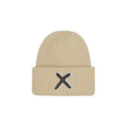 UNIO Strickmütze Lumi X Merinowolle Cashmere Unisex Nachhaltig Fair Produziert X-Patch Schwarz Beige Toast
