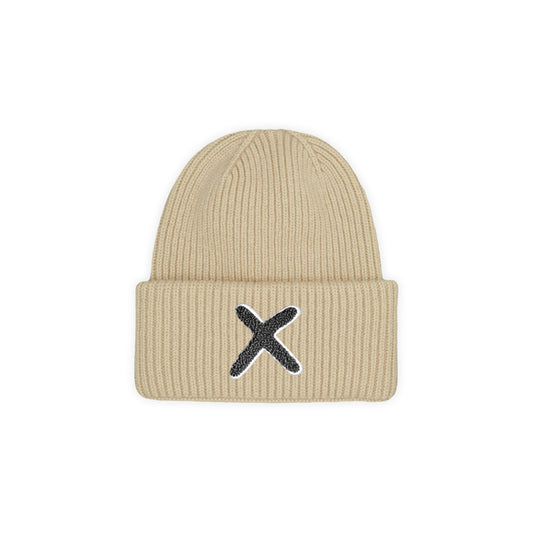 UNIO Strickmütze Lumi X Merinowolle Cashmere Unisex Nachhaltig Fair Produziert X-Patch Schwarz Beige Toast
