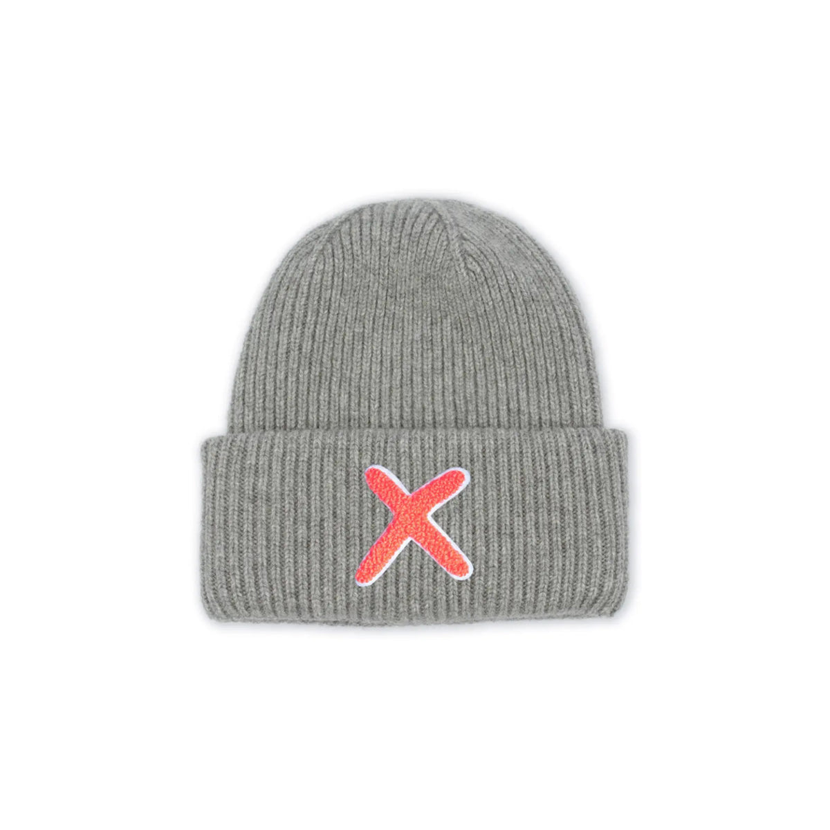 UNIO Strickmütze Lumi X Grey Grau Merinowolle Cashmere Unisex Nachhaltig Fair Produziert X-Patch Orange