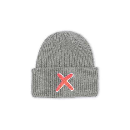 UNIO Strickmütze Lumi X Grey Grau Merinowolle Cashmere Unisex Nachhaltig Fair Produziert X-Patch Orange
