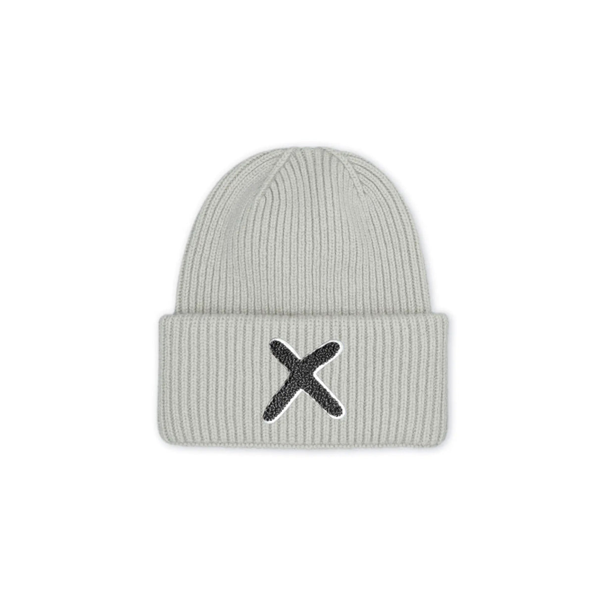 UNIO Strickmütze Lumi X-Patch Schwarz Merinowolle Cashmere Gruppy Grey Hellgrau Unisex Nachhaltig Fair Produziert