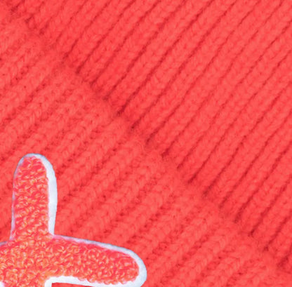 UNIO Strickmütze Lumi X Merinowolle Cashmere Nachhaltig Fair Produziert X-Patch Orange Detail