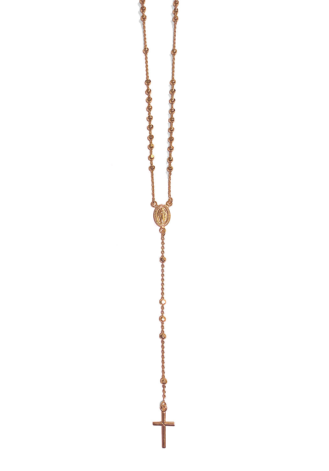 Ultima Edizione Y-Kette Rosenkranz Madonna Kreuz 925 Sterling Silber Rosé Vergoldet