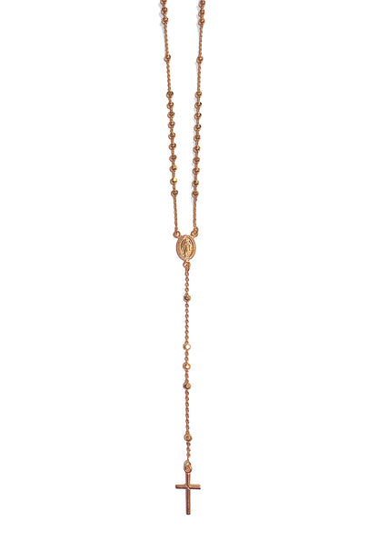 Ultima Edizione Y-Kette Rosenkranz Madonna Kreuz 925 Sterling Silber Rosé Vergoldet