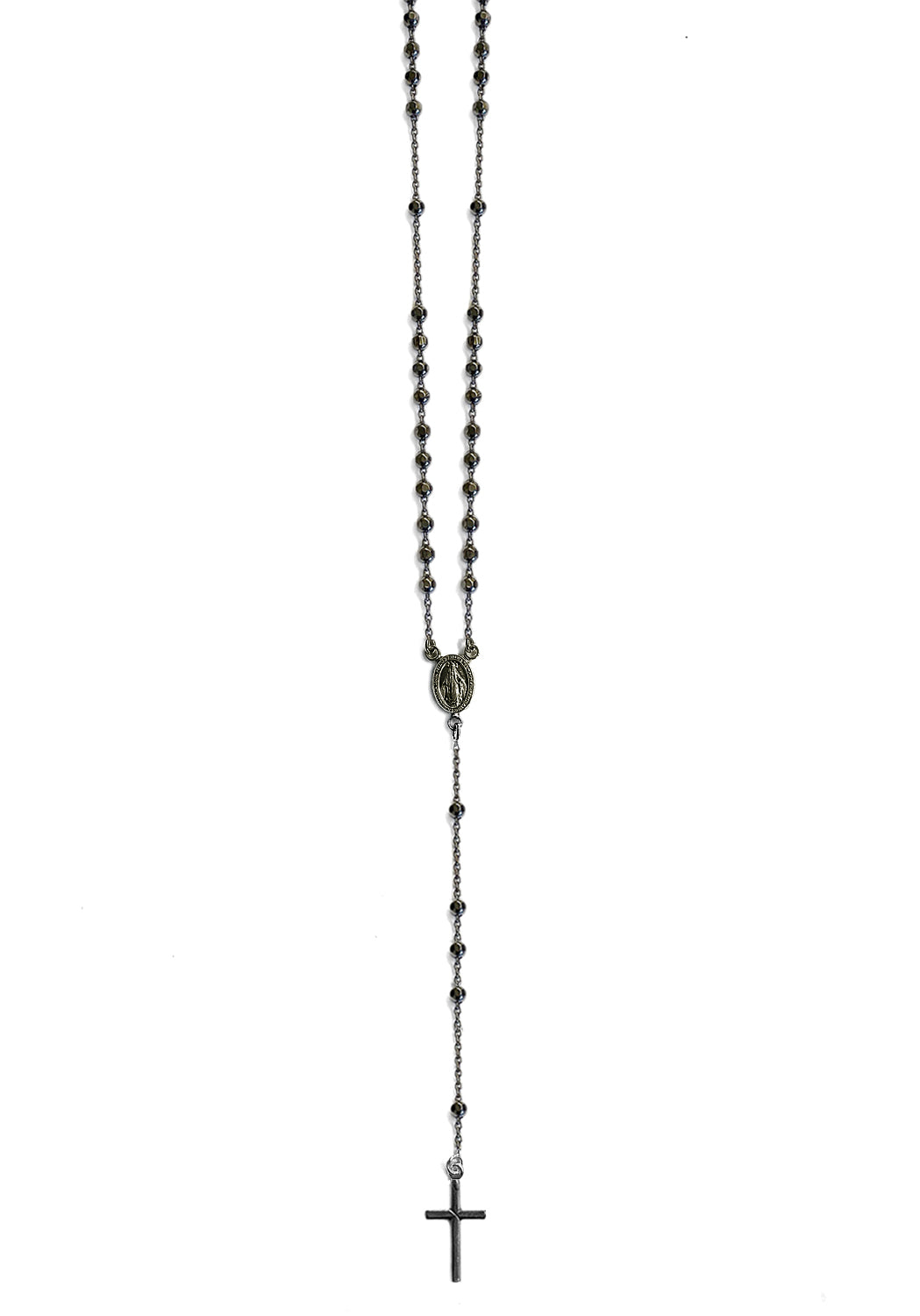 Ultima Edizione Y-Kette Rosenkranz Madonna Kreuz 925 Sterling Silber Schwarz Plattiert