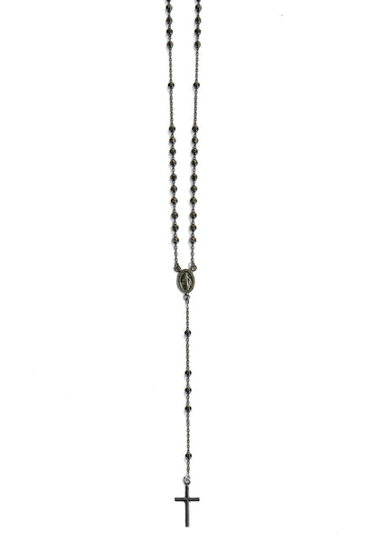 Ultima Edizione Y-Kette Rosenkranz Madonna Kreuz 925 Sterling Silber Schwarz Plattiert