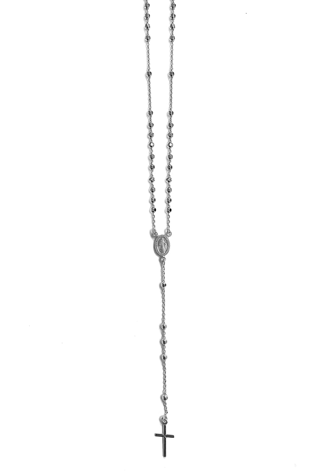 Ultima Edizione Y-Kette Rosenkranz Madonna Kreuz 925 Sterling Silber Rhodiniert 
