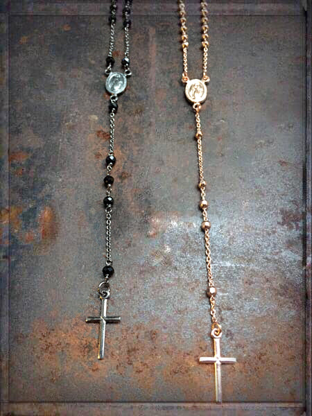 Ultima Edizione Y-Ketten Rosenkranz Madonna Kreuz 925 Sterling Silber Rosé Plattiert