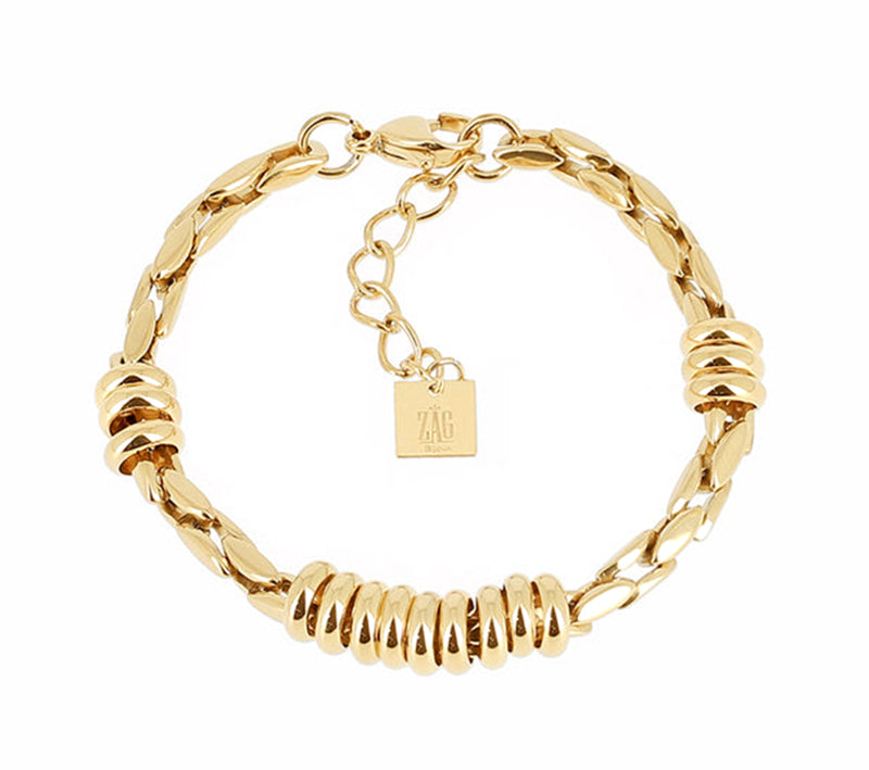 ZAG Bijoux Armband Blake Edelstahl Gold Plattiert Bewegliche Elemente Längenverstellbar
