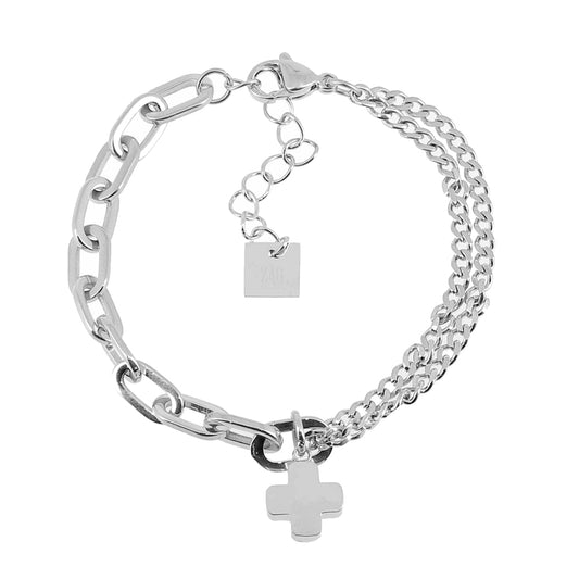 ZAG Bijoux Armband Zweireihig Panzermuster Kreuz-Anhänger Edelstahl Silber