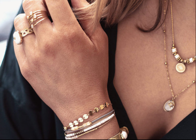 ZAG Bijoux Armband Plättchen Dots Edelstahl Gold Plattiert Model