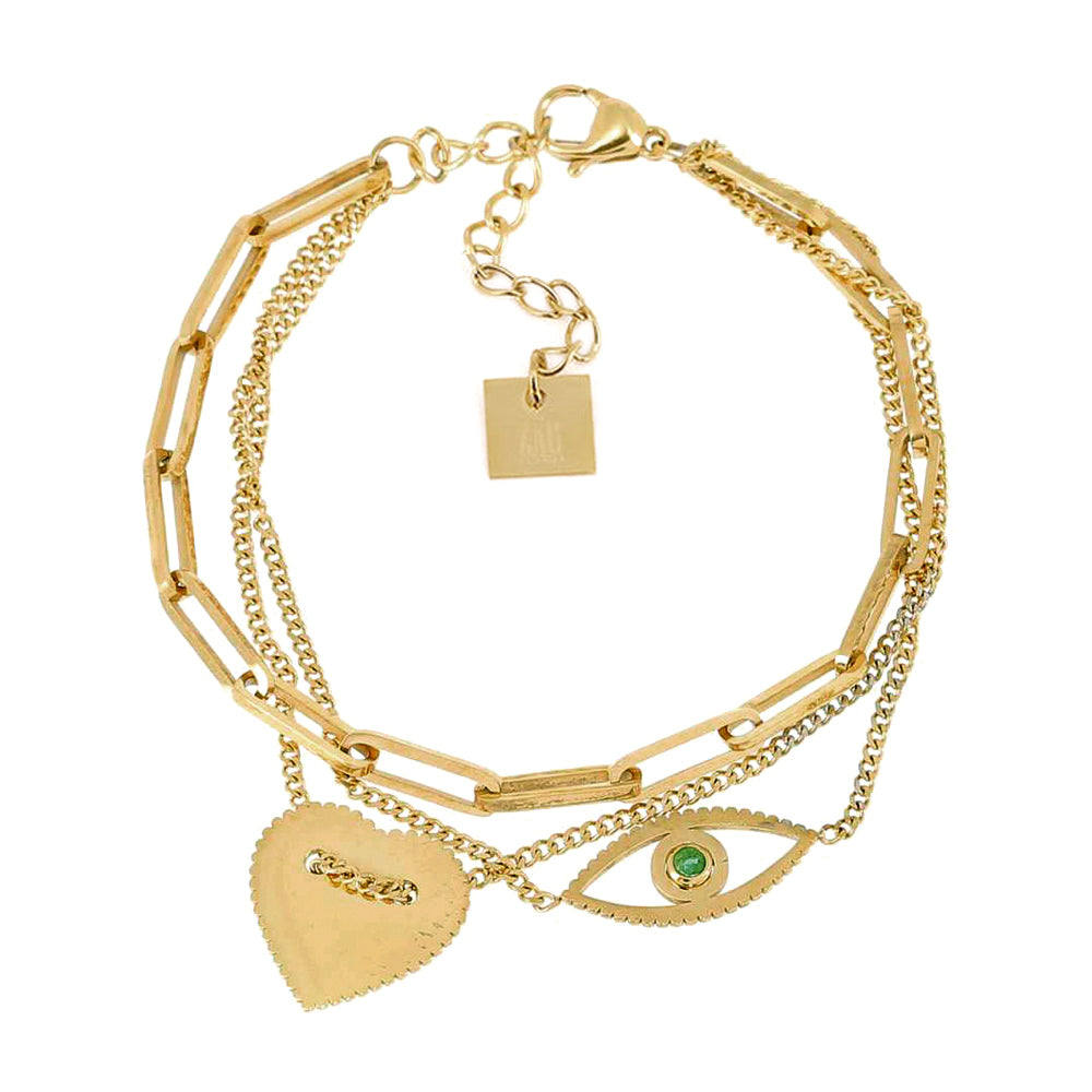 ZAG Bijoux Armband Dreireihig Auge Herz Gold Plattiert Edelstahl