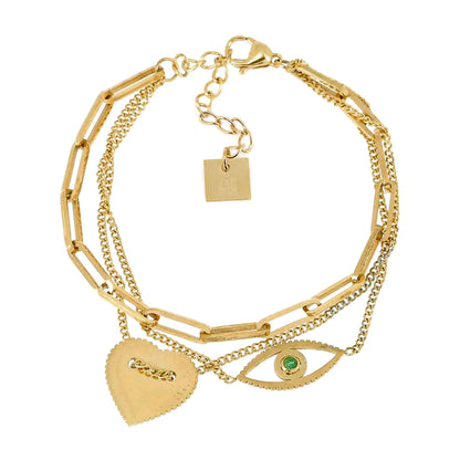 ZAG Bijoux Armband Dreireihig Auge Herz Gold Plattiert Edelstahl