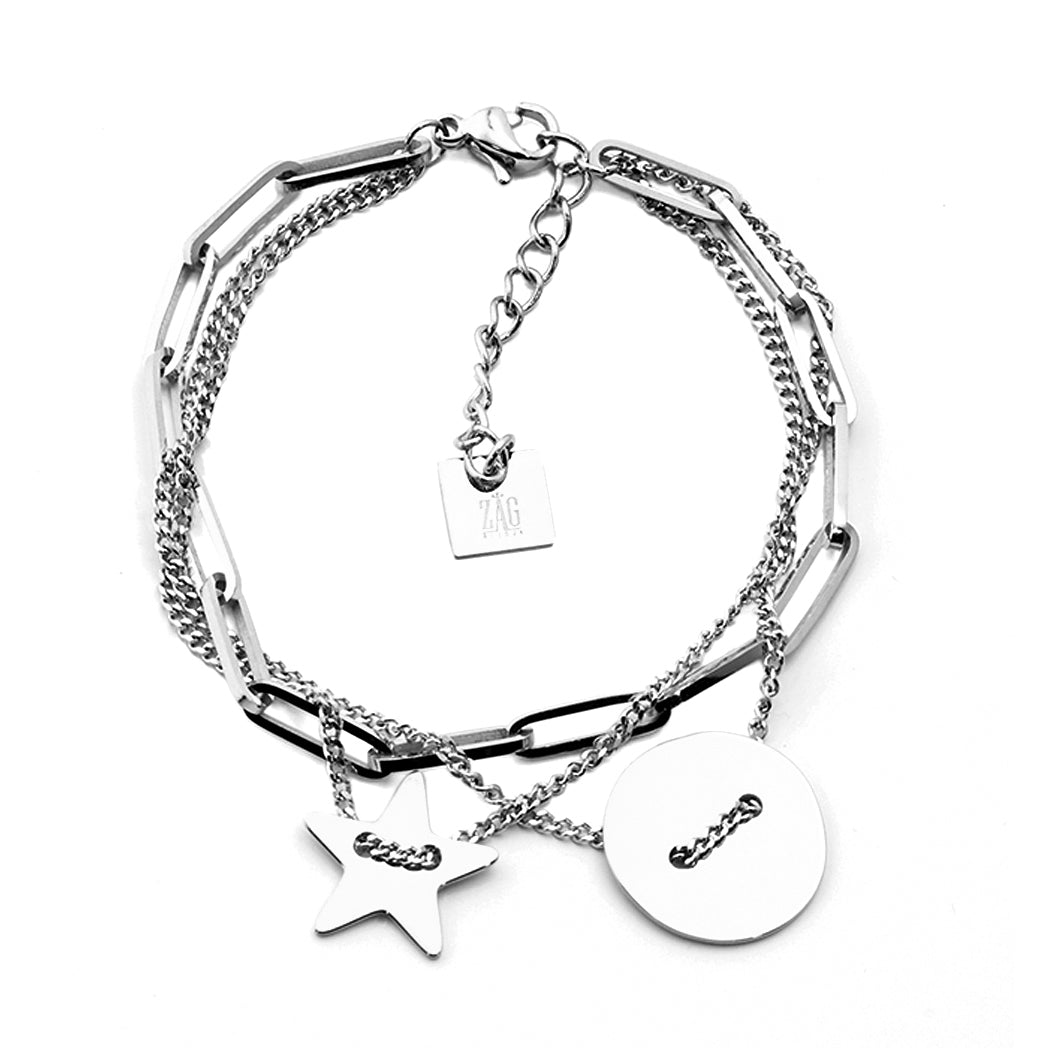 ZAG Bijoux Armband Dreireihig Stern-Anhänger Edelstahl Silber