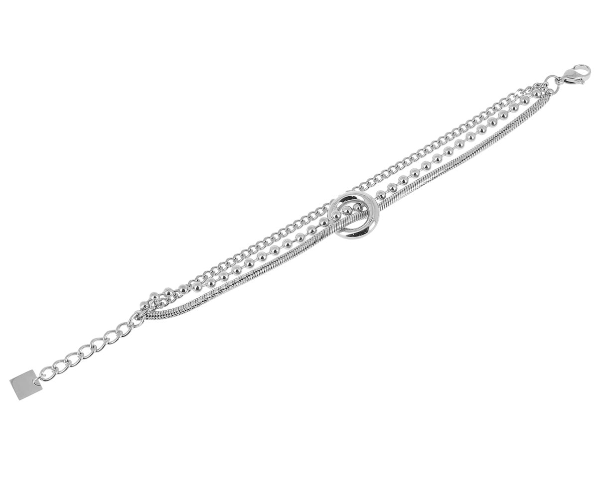 ZAG Bijoux Armband Dreireihig Kugelkette Panzerkette Schlangenkette Ring-Element Edelstahl Silber Plattiert